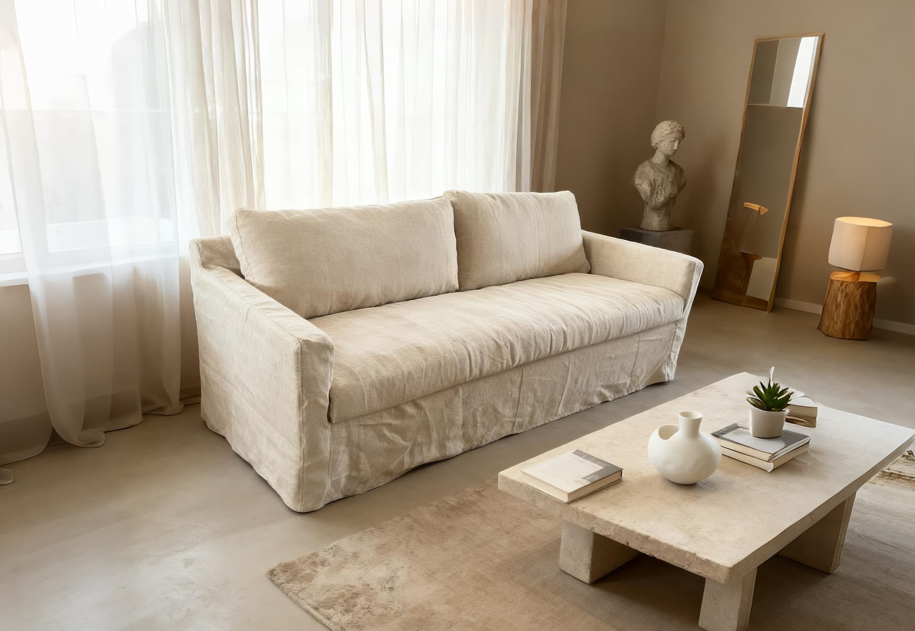 1651 Natural Linen Slip-cover Sofa
